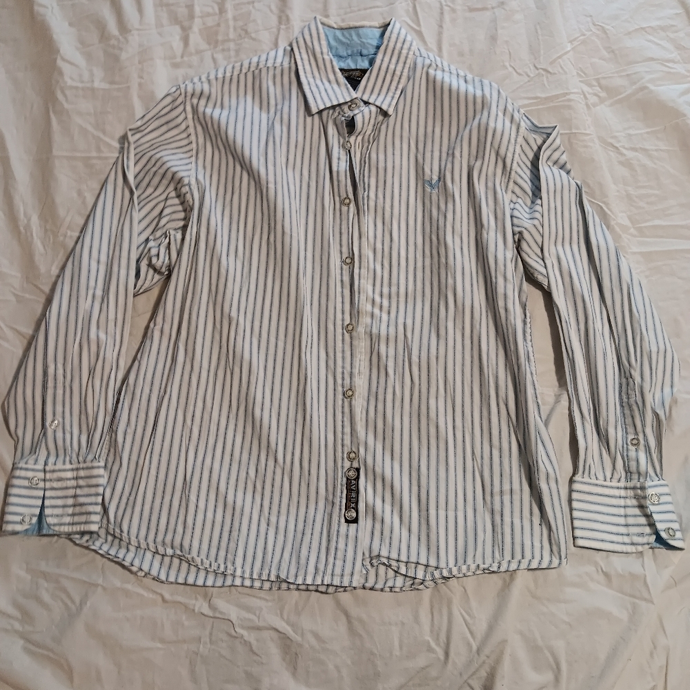 Men's Avirex Collared Button Down Stipe Shirt Y2K 90's size XL